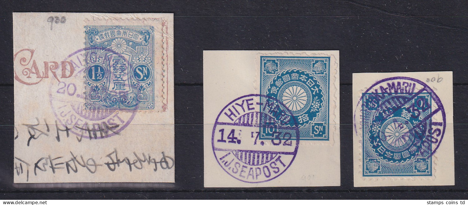 Japan Seepost-Stempel Lot 3 Briefstücke Mit Schönen Abschlägen.  - Other & Unclassified