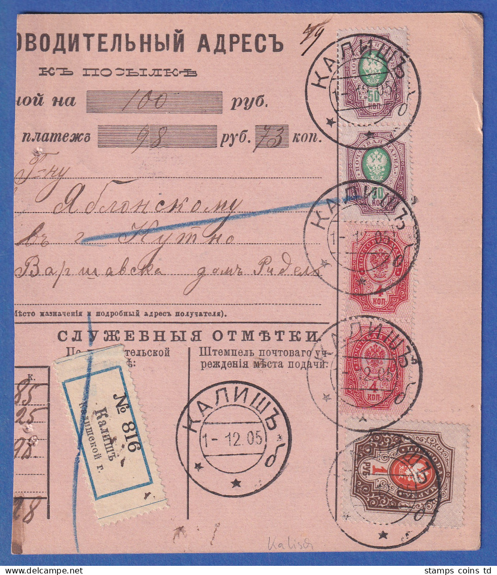 Russland / Polen 1905 Postanweisung Aus Kalisch Mit Schöner Frankatur - Other & Unclassified