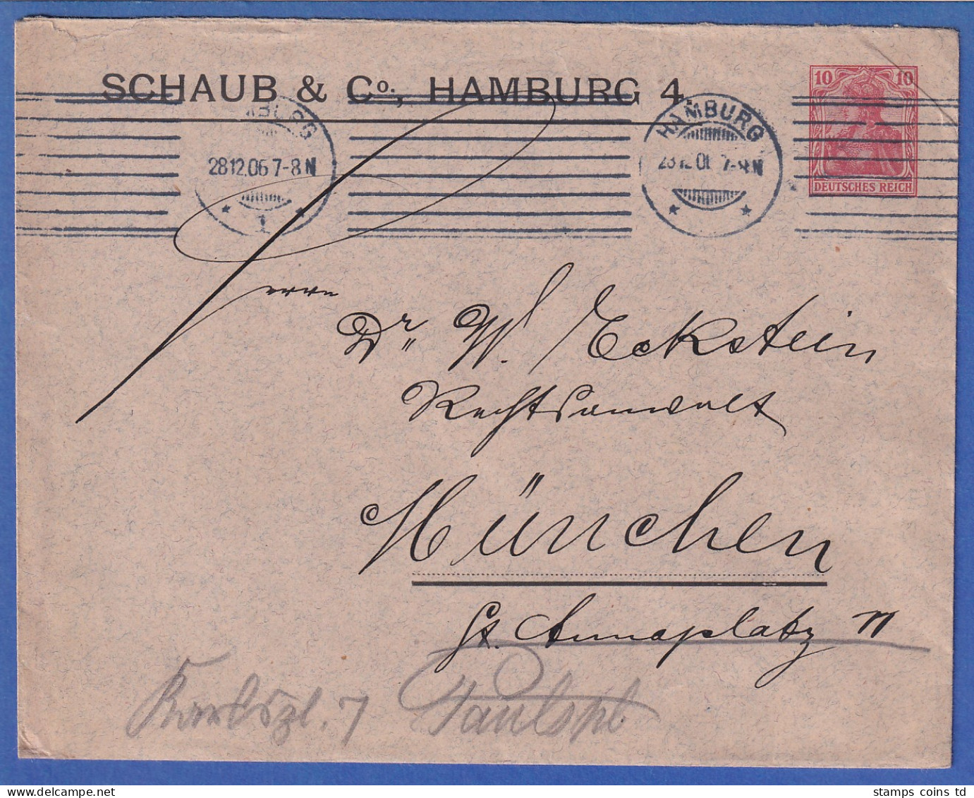 Hamburg, Fa. Schaub & Co. Privatumschlag 10Pfg Germania # PU 27B 43/02 - Altri & Non Classificati