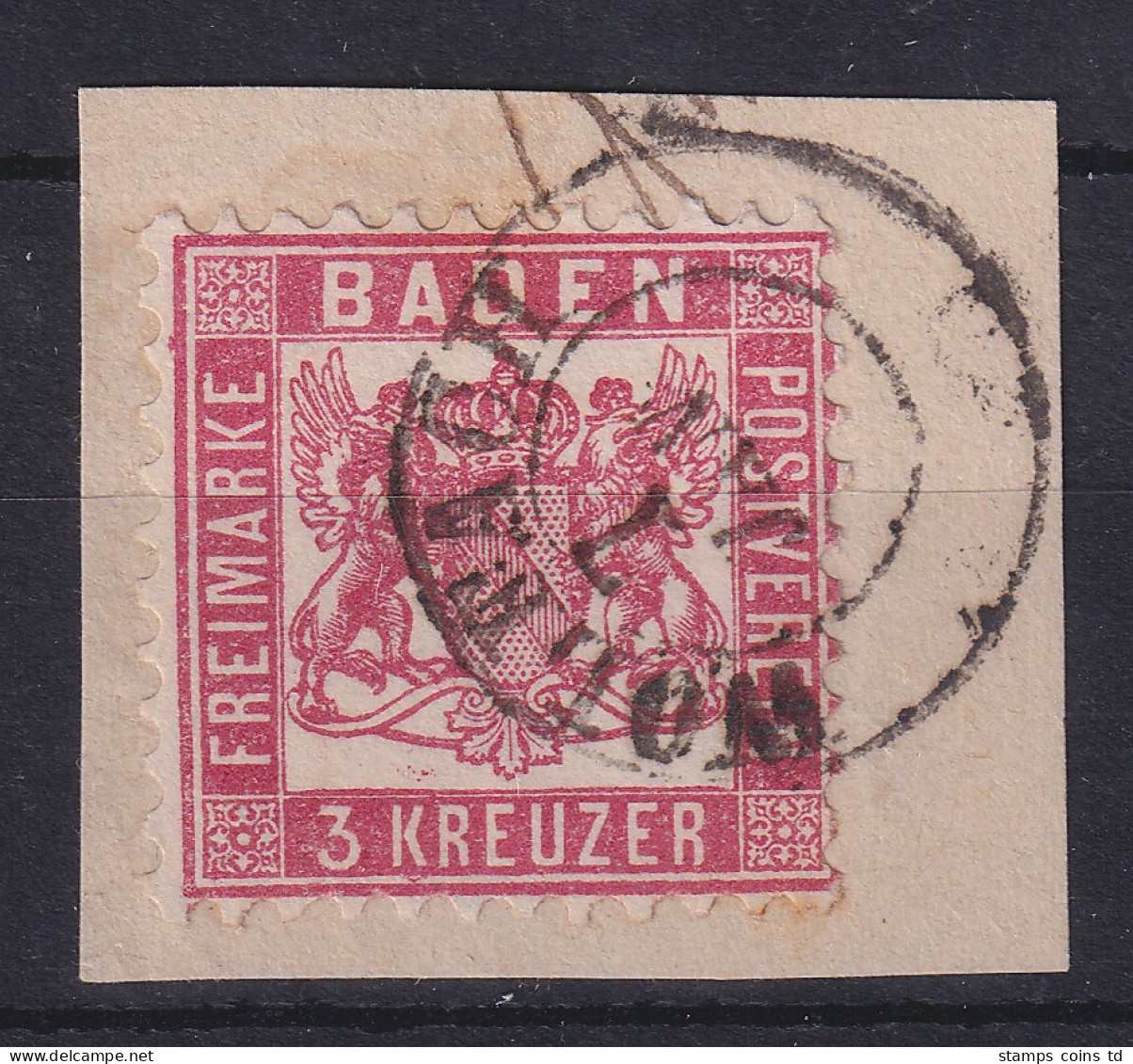 Baden 3 Kreuzer Rot Mi.-Nr. 18  O WOLFACH Auf Briefstück - Used