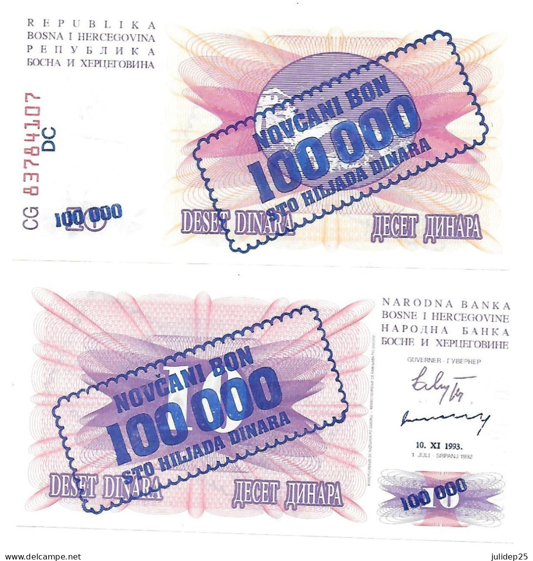 Bosnie Herzegovine Bosnia " 100.000 Dinara 1993 " Ovp 10 Dinara 1992  UNC / NEUF - Bosnia Erzegovina