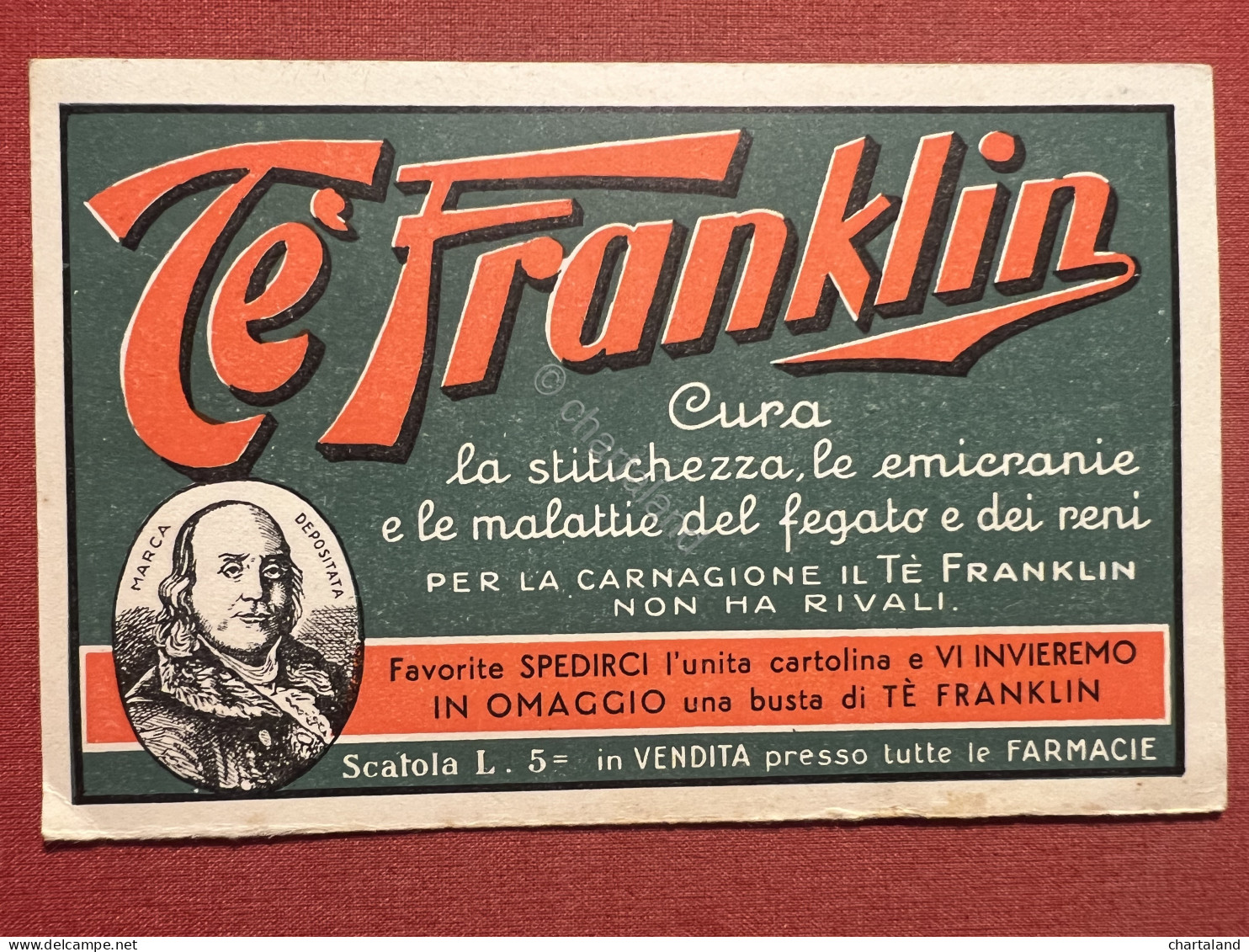 Cartolina Pubblicitaria - Tè Franklin - Società Anonima A. Manzoni, Milano 1933 - Advertising