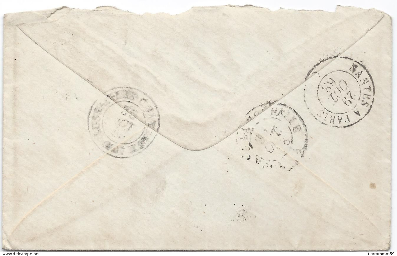 LT5950   N°29B/Enveloppe, Oblitéré GC 1017 CHINON(36), Indice 5 Pour Lussac-les-Châteaux, Vienne (80) Du 29 Oto. 1868 - 1863-1870 Napoléon III Con Laureles