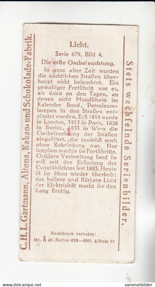 Gartmann Licht  Die Erste Gasbeleuchtung   Serie 679 #4  Von 1927 - Sonstige & Ohne Zuordnung