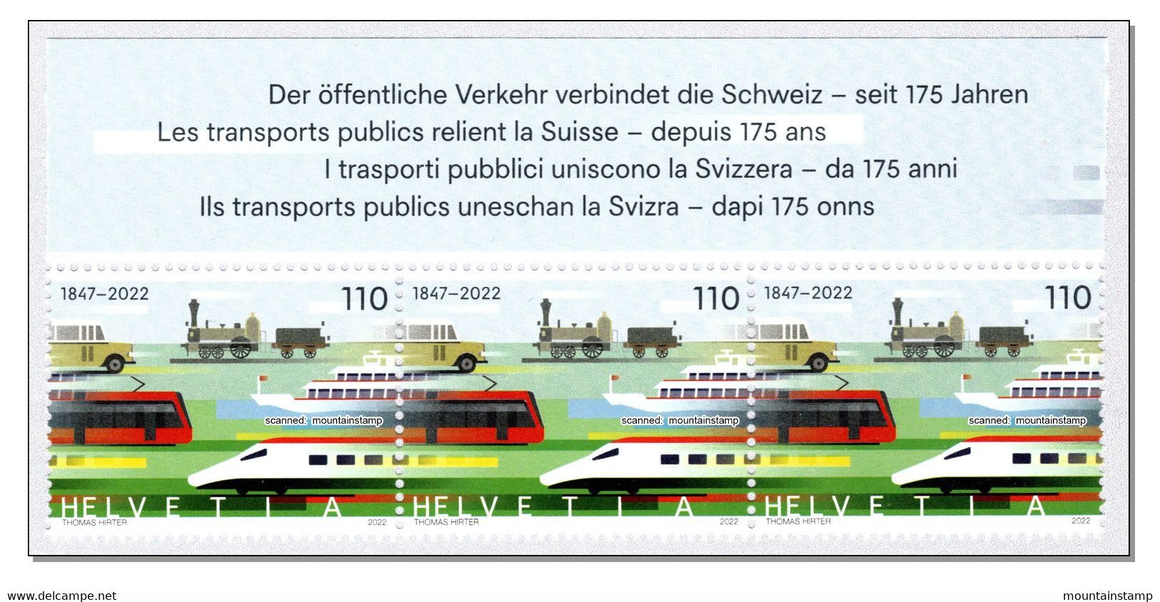 Switzerland 2022 (3/2022) Oeffentlicher Verkehr - Train - Locomotive - Steam Train - Ship - Bus - Lokomotive - MNH ** - Unused Stamps