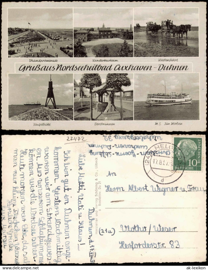 Ansichtskarte Duhnen-Cuxhaven Schiff, Kurheim, Promenade 1957 - Cuxhaven