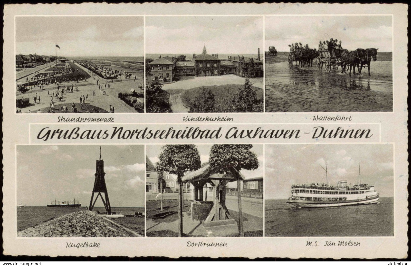 Ansichtskarte Duhnen-Cuxhaven Schiff, Kurheim, Promenade 1957 - Cuxhaven