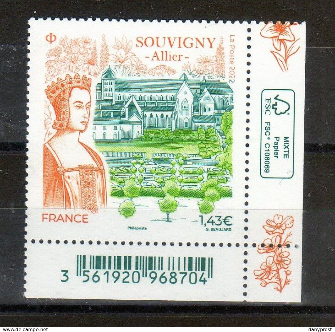 FR 2022-Coin Bas Droit Illustré Du BLOC FEUILLET  "  SOUVIGNY - Allier  " 1 Timbre à 1.43 € - Neuf** - Unused Stamps