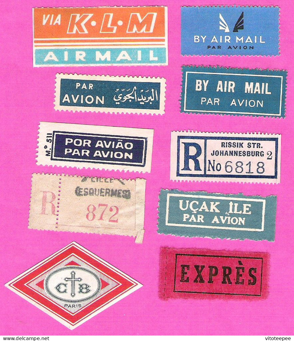 Lot 10 Timbre-vignettes Postales Air Mail Expres Recommandé Et Divers - Vignetten (Erinnophilie)