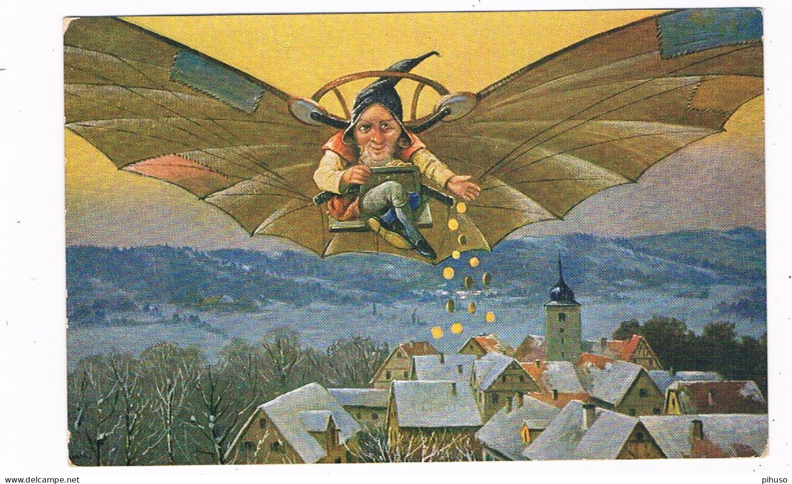 KAB-50  A Flying DWARF Is Trowing Coins Above A Village - Contes, Fables & Légendes
