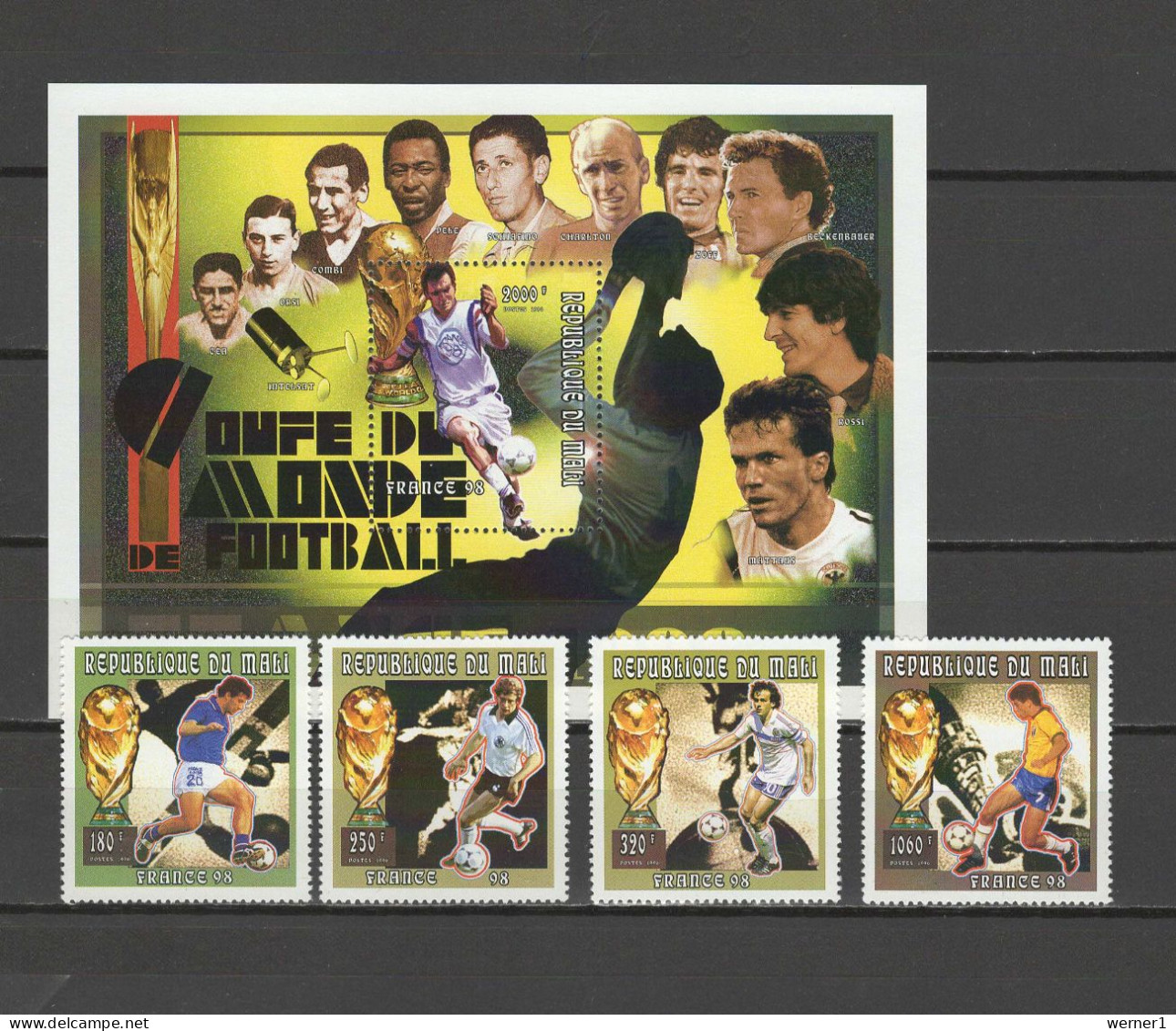 Mali 1996 Football Soccer World Cup, Space, Set Of 4 + S/s MNH - 1998 – Francia