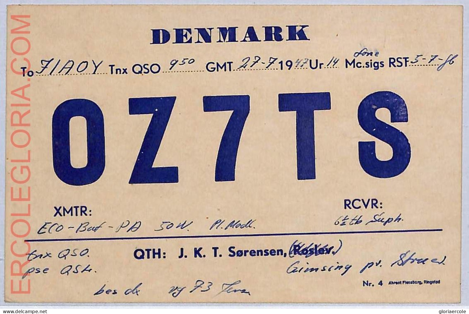 Ad9026 - DENMARK - RADIO FREQUENCY CARD - 1947 - Radio