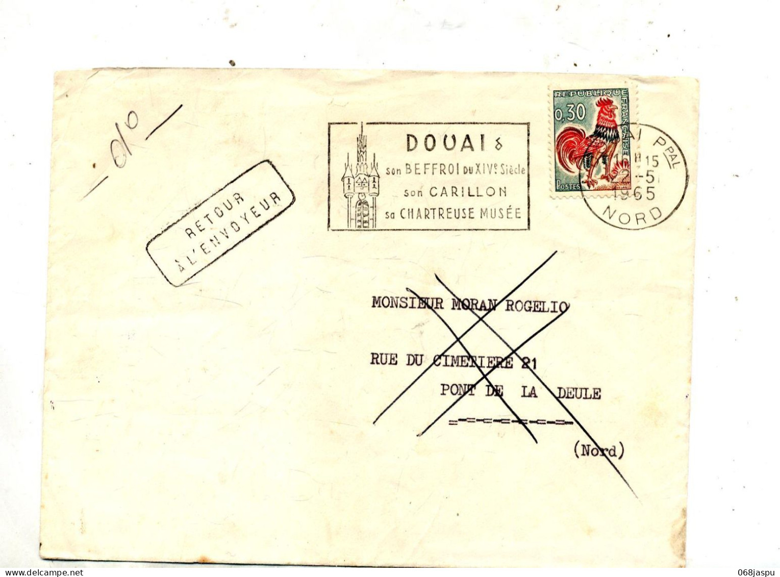 Lettre Flamme Douai Beffroi  Carillon + Retour  + Flers  + Lettre U - Mechanical Postmarks (Advertisement)