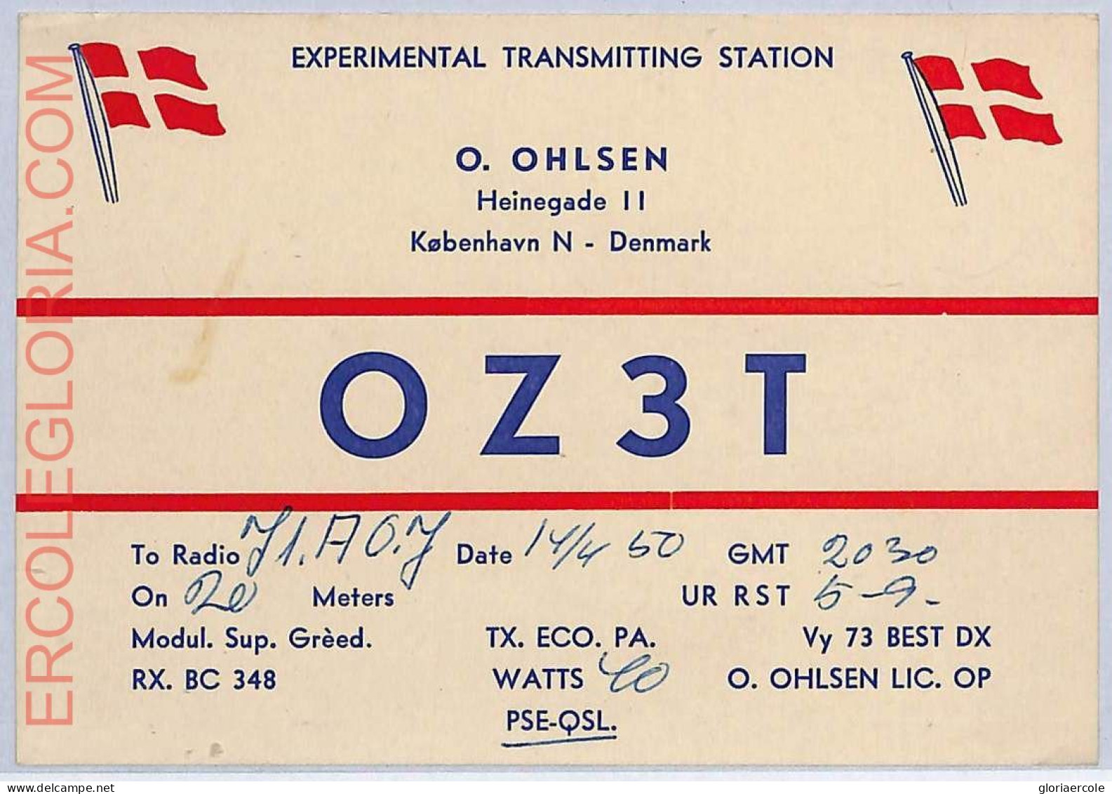 Ad9027 - DENMARK - RADIO FREQUENCY CARD - Kobenhavn -  1950 - Radio