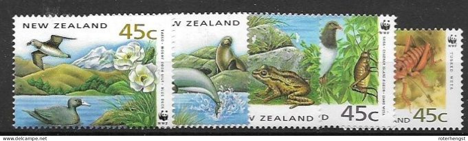 New Zealand Mnh ** Set 1993 WWF Animals Birds Set Frog Seal Insects - Nuevos