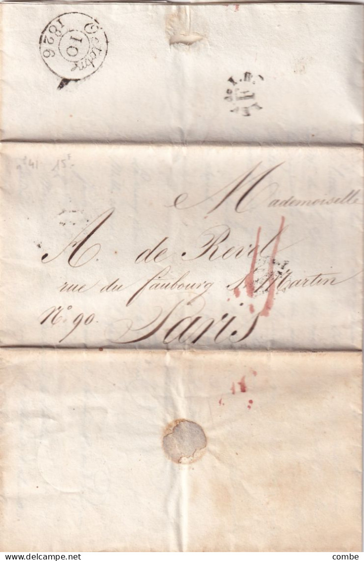 LETTRE. 9 OCT 1826. LABBEVILLE. VAL D'OISE. POUR PARIS. TAXE 15. BUREAU DE QUARTIER. LEV.de I.H./F ( N° 1151) - 1801-1848: Voorlopers XIX