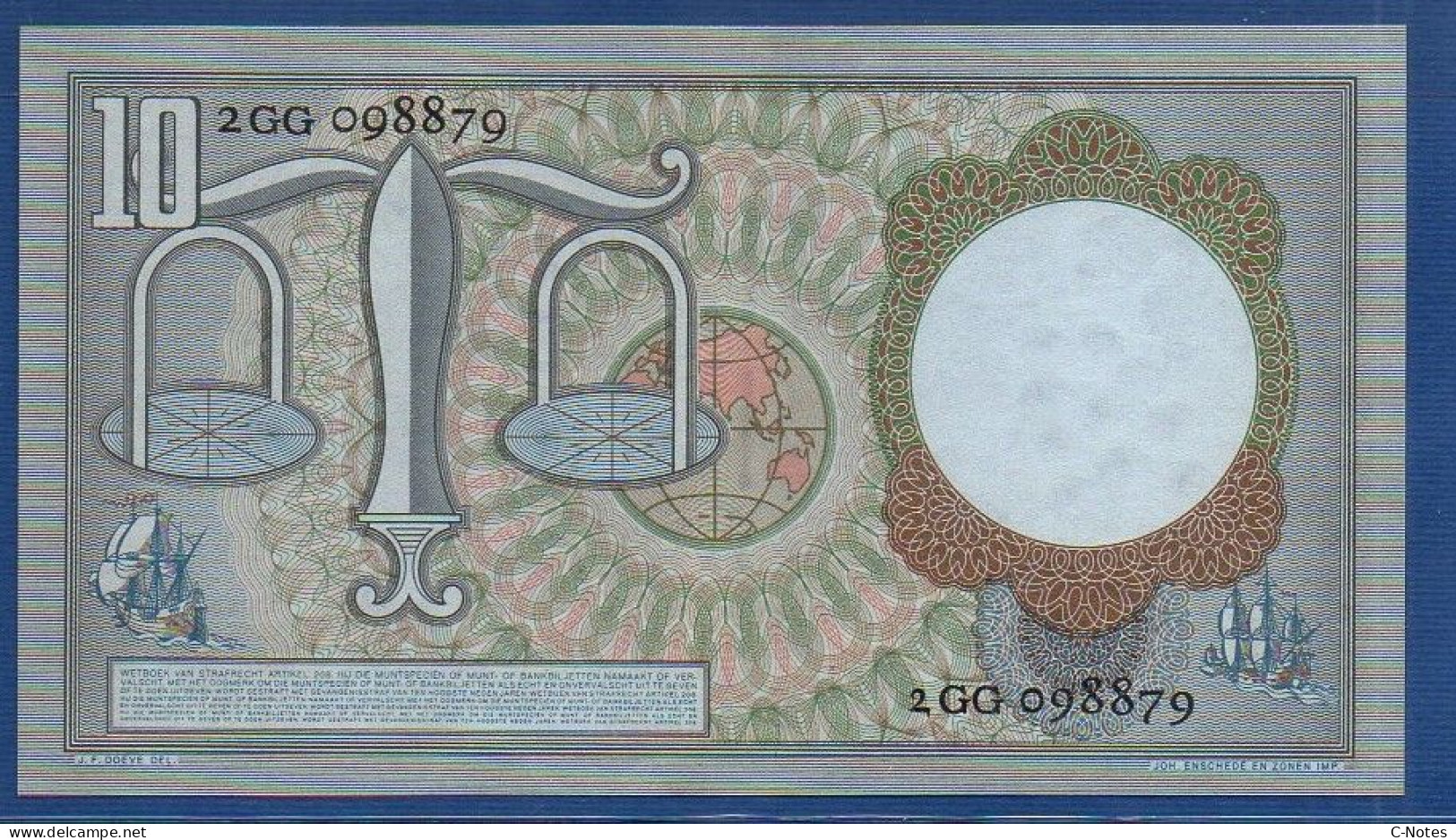 NETHERLANDS  - P.85 – 10 Gulden 23.03.1953  AUNC,  S/n 2GG 098879 - 10 Florín Holandés (gulden)