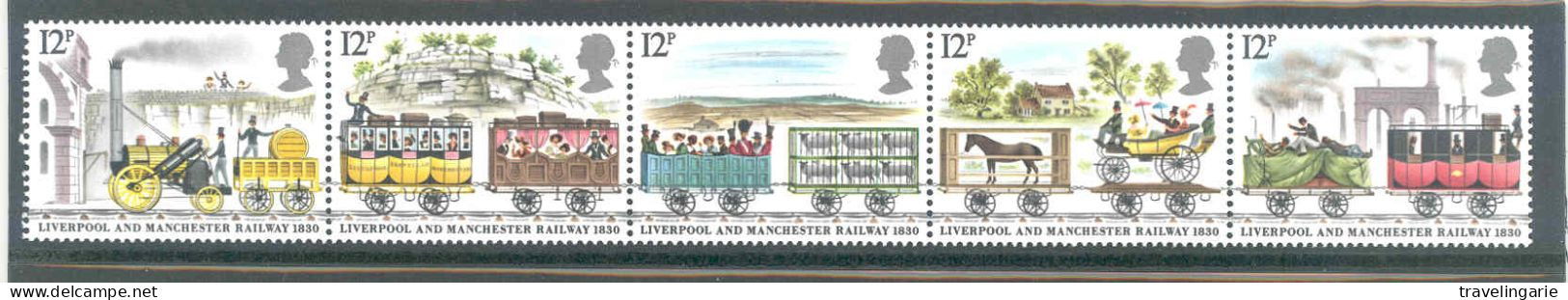 Great Britain 1980 150th Anniversary Of Liverpool And Manchester Railway Strip Of 5 MNH ** - Eisenbahnen