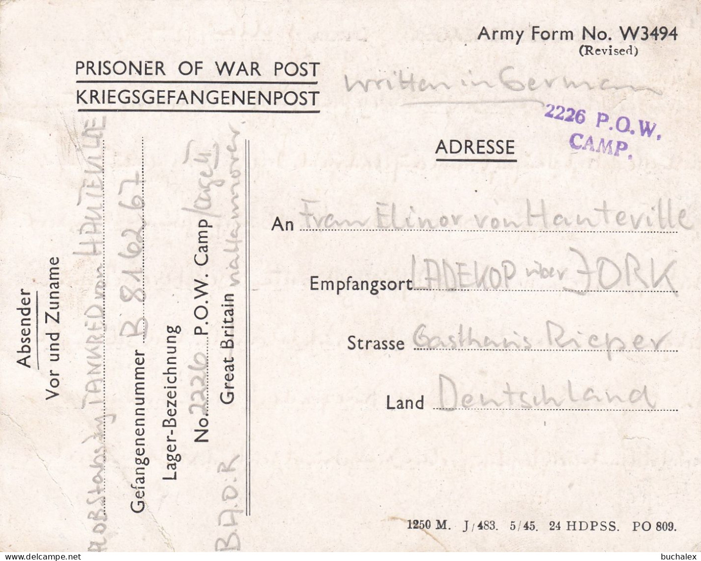 Kriegsgefangenenpost Flieger-Oberstabsingenieur 1946 Von Zedelgem Nach Ladekopp - Prisoners Of War Mail