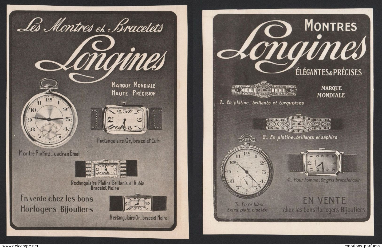 Lot De 5 Pubs Annee 1913/19/22/24 MONTRES Horlogerie LONGINES Gousset Chronographe Montres Gousset - Pubblicitari