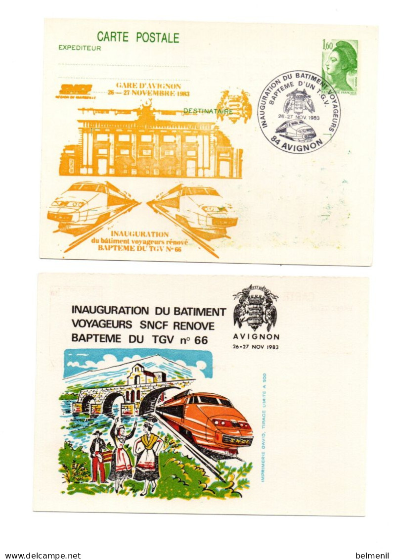 FRANCE 2 Entiers Postaux 2216 Et 2219 Sur CP Avignon Inauguration Bâtiment Voyageurs SNCF Rénové Et Baptême Du TGV N° 66 - Cartoline Postali Ristampe (ante 1955)