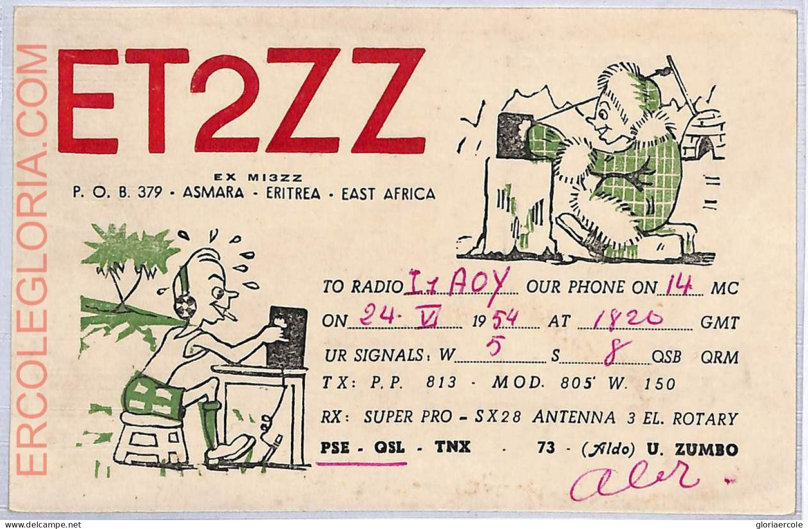 Ad9034 - ERITREA - RADIO FREQUENCY CARD   - Asmara -  1954 - Radio