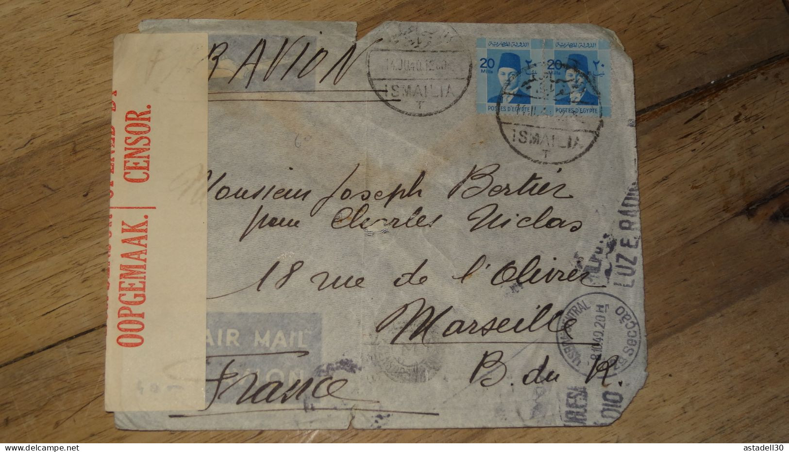 EGYPT Air Mail Cover - Censor 1940, Ismailia To France   ......... Boite1 ...... 240424-67 - Briefe U. Dokumente