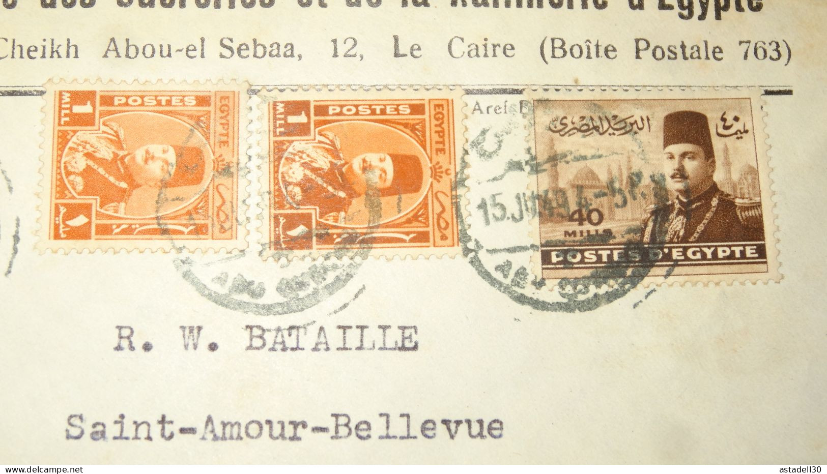 EGYPT Cover - Censor 1949, Cairo To France   ......... Boite1 ...... 240424-68 - Storia Postale