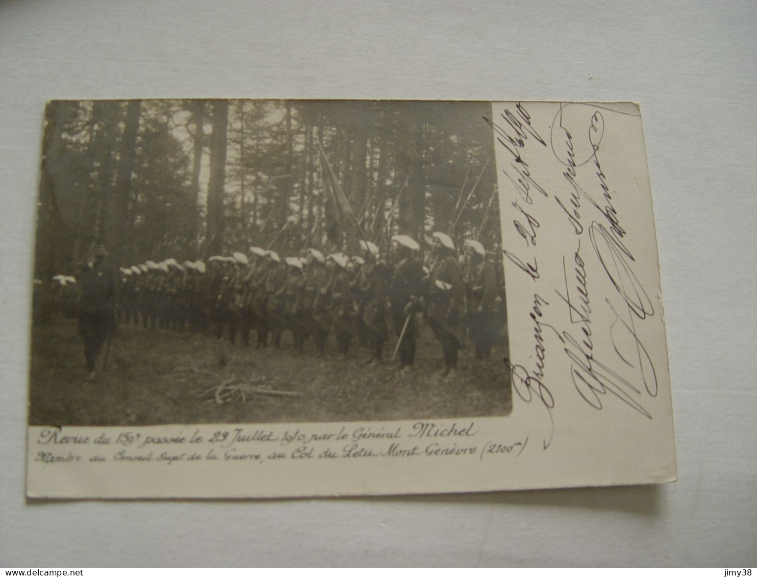 HAUTES ALPES-CARTE PHOTO BRIANCON-MILITAIRES -REVUE DU 159E  PASSEE LE 28 JUILLETR 1910 PAR LE GENERAL MICHEL  ANIMEE - Briancon