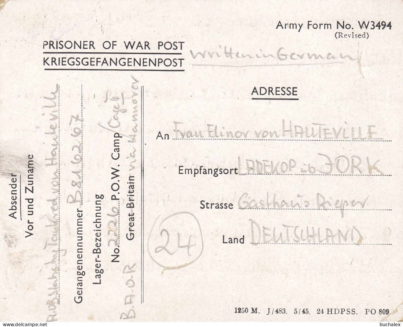 Kriegsgefangenenpost Flieger-Oberstabsingenieur 1946 Von Zedelgem Nach Ladekopp - Courriers De Prisonniers