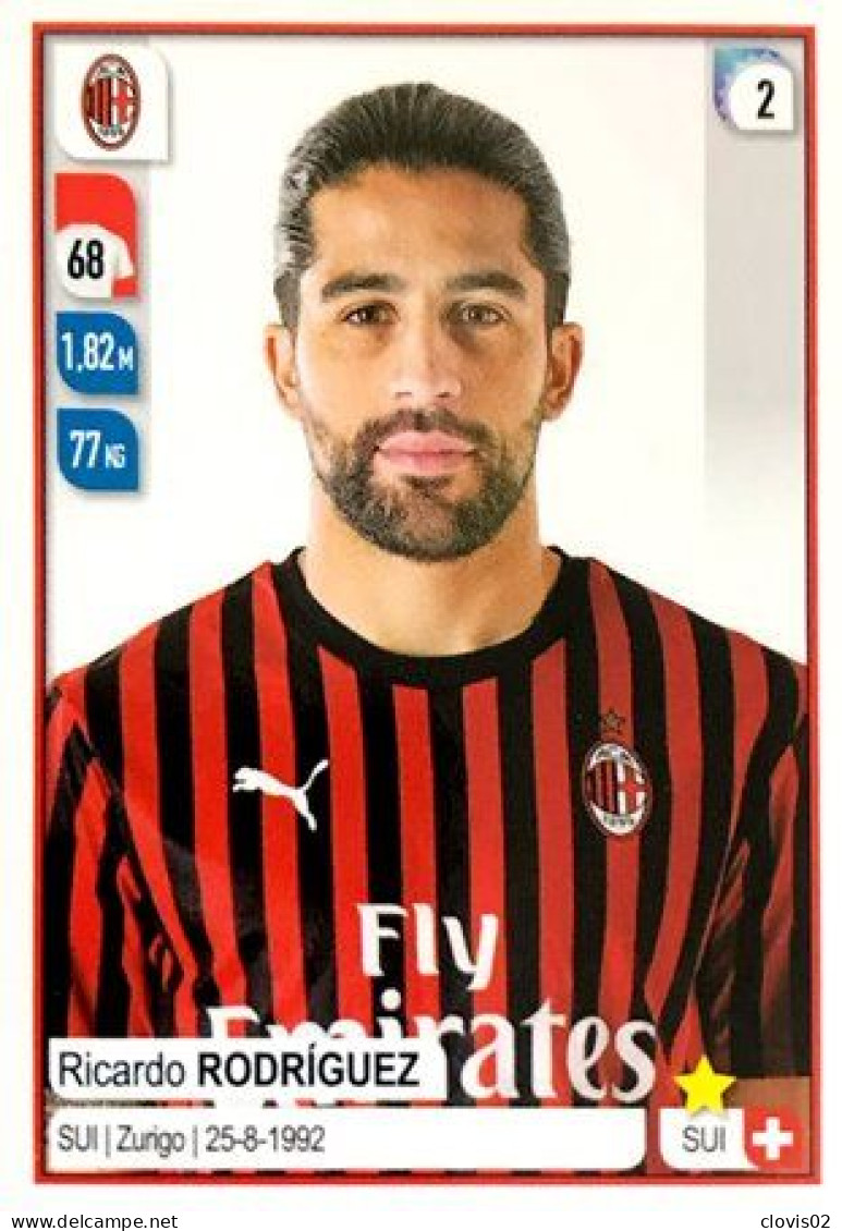 334 Ricardo Rodríguez - Milan AC - Panini Calciatori 2019-2020 Sticker Vignette - Edizione Italiana