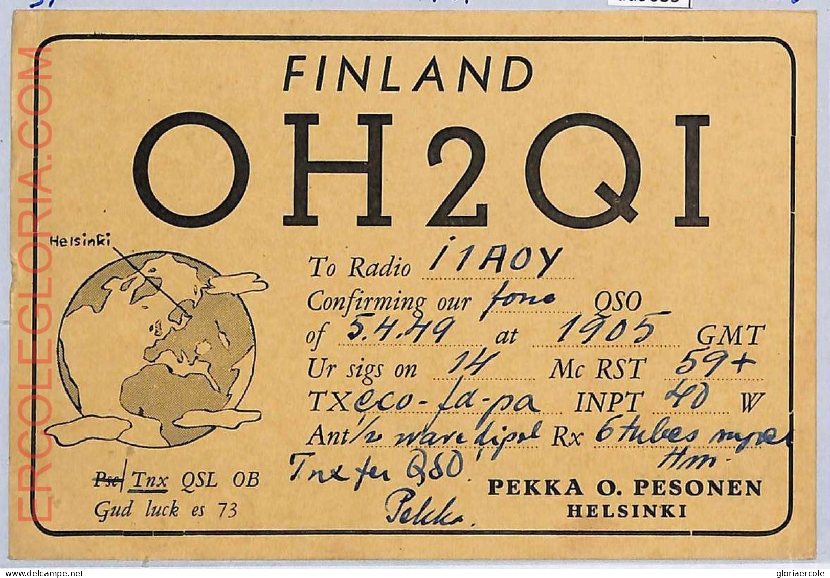 Ad9039 - FINLAND - RADIO FREQUENCY CARD   - Helsinki -  1949 - Radio