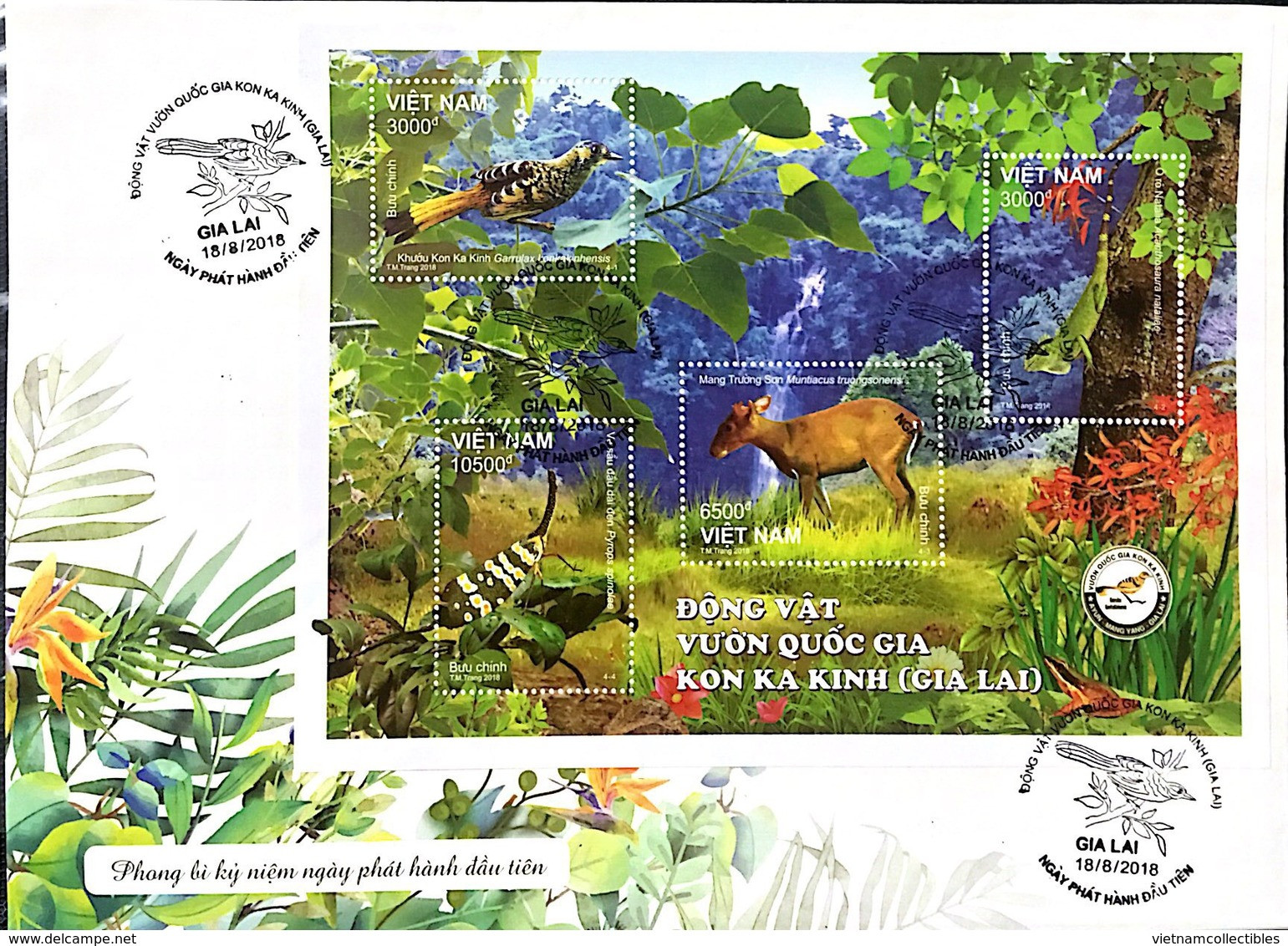 FDC Viet Nam Vietnam Cover With Sheetlet 2018 : Animals Of Kon Ka Kinh National Park / Reptile / Bird / Insec - Viêt-Nam