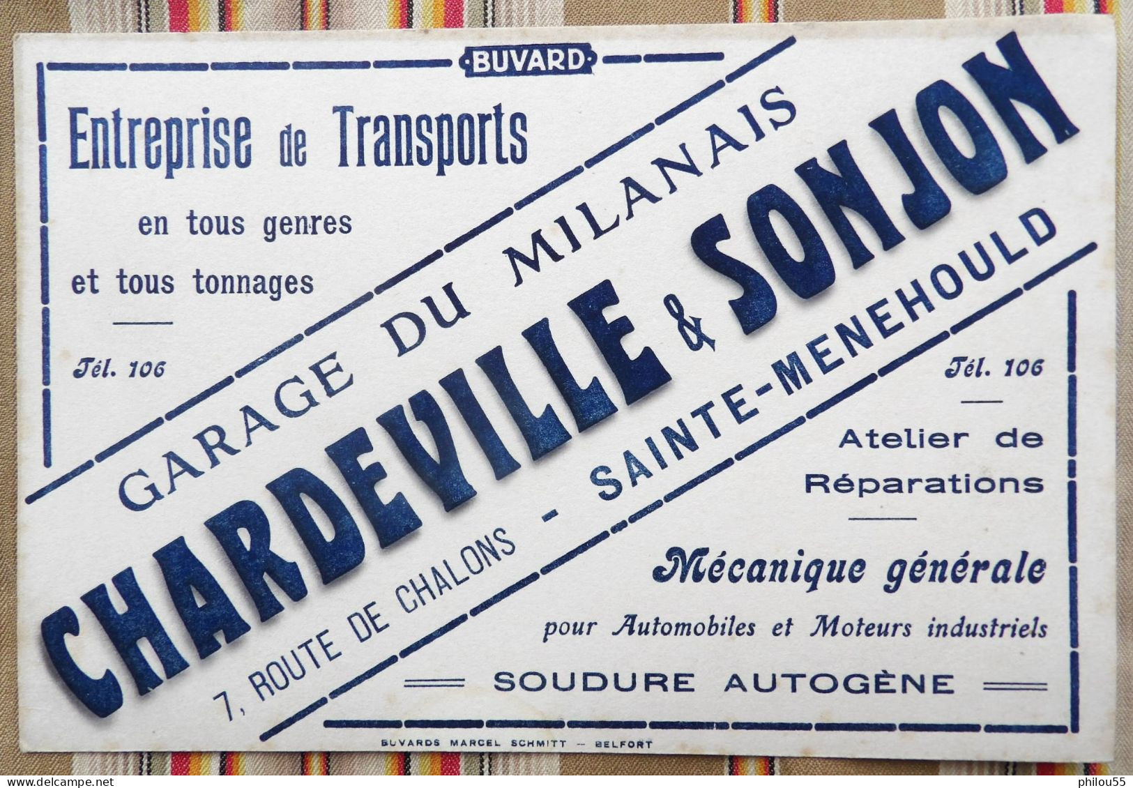 Ancien Buvard D'Ecole PUBLICITAIRE Garage Du Milanais CHARDEVILLE & SONJON 51 SAINTE MENEHOULD - Other & Unclassified