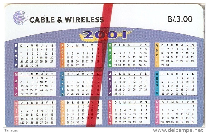 TARJETA DE PANAMA DE CABLE & WIRELESS DE B/.3.00 CALENDARIO AÑO 2001 (NUEVA-MINT) - Panama