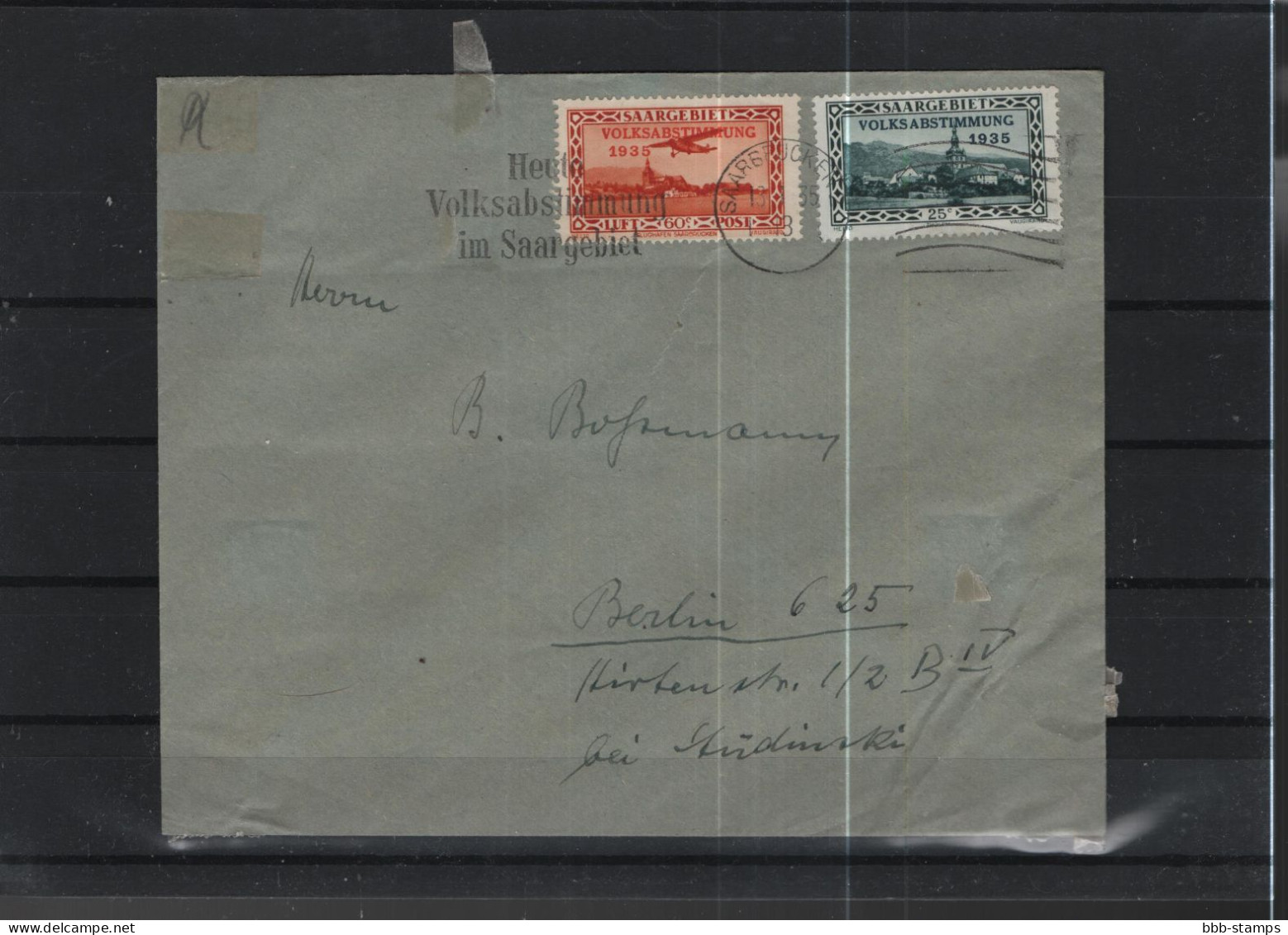 Saar Michel Kat.Nr. 179/194 Auf Brief (192/193 Fehlen) - Brieven En Documenten