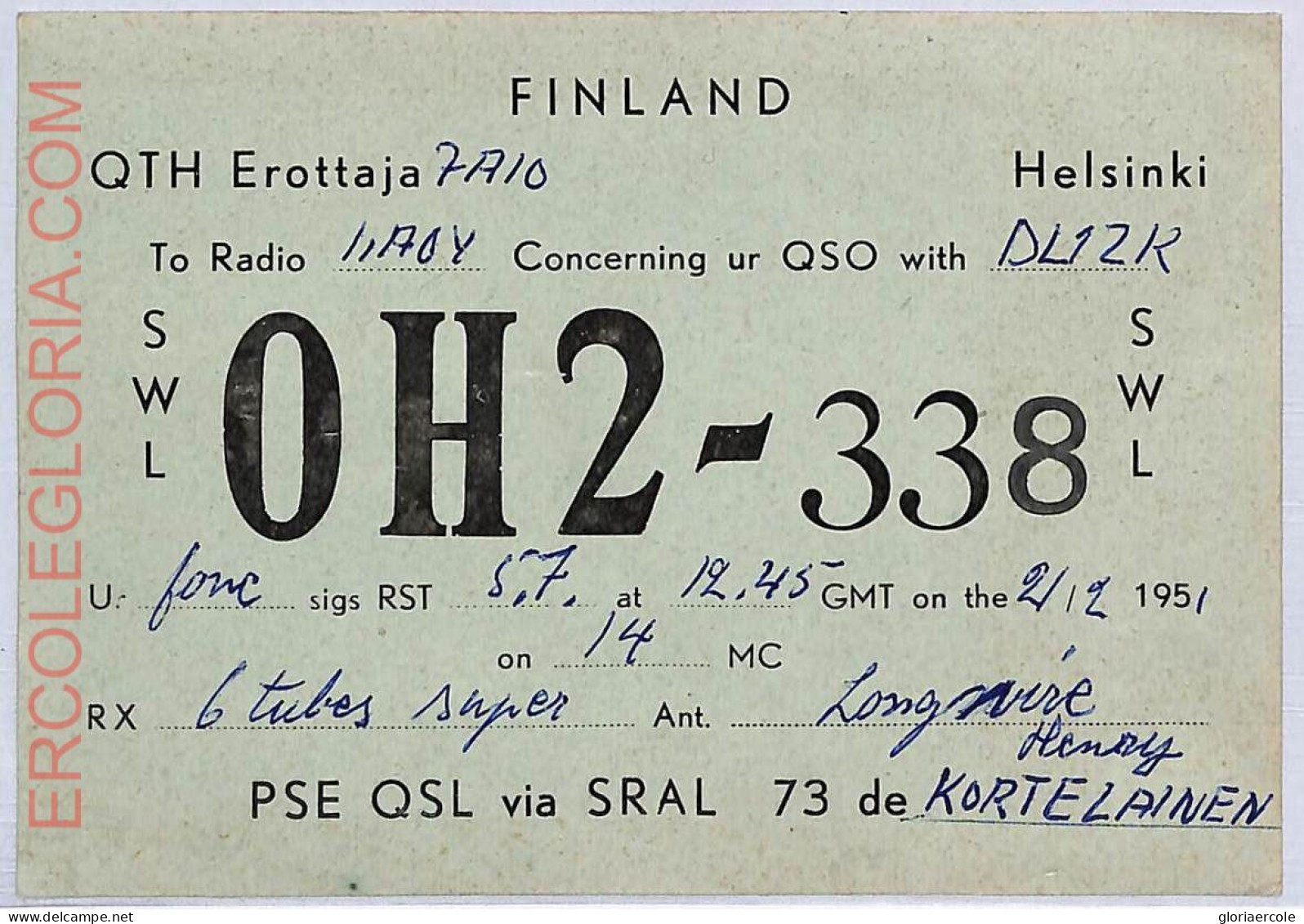 Ad9041 - FINLAND - RADIO FREQUENCY CARD   - Helsinki -  1951 - Radio