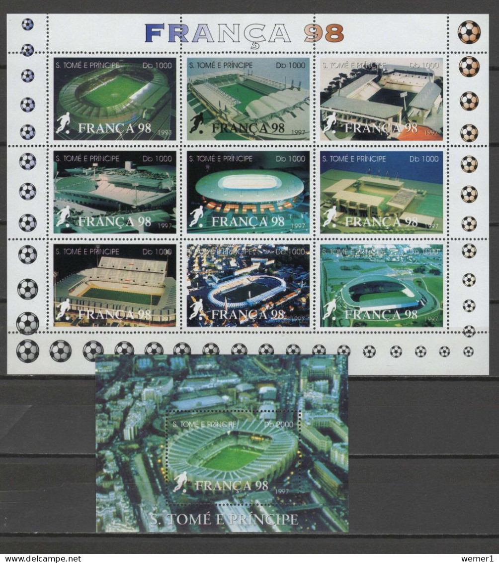 Sao Tome E Principe (St. Thomas & Prince) 1997 Football Soccer World Cup Sheetlet + S/s MNH - 1998 – France