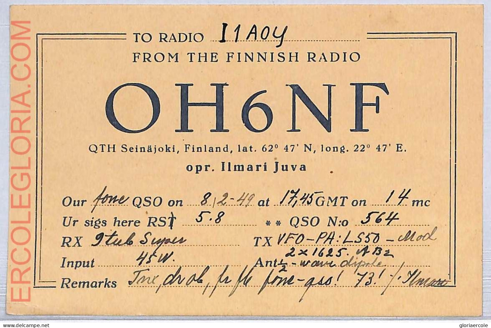 Ad9042 - FINLAND - RADIO FREQUENCY CARD   -  1949 - Radio