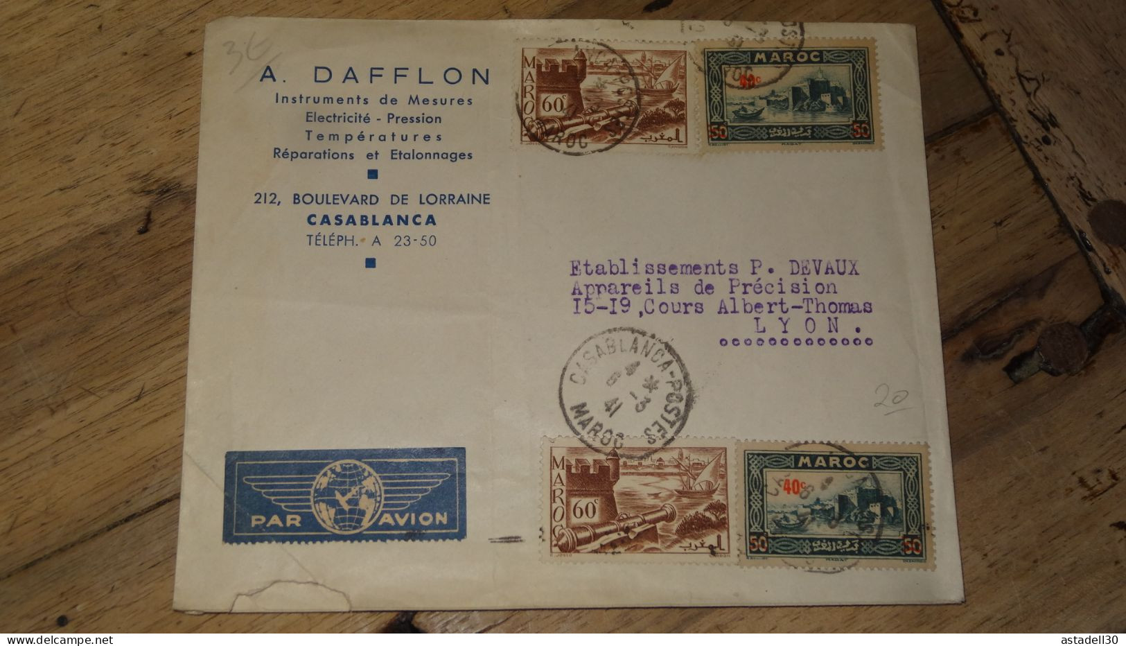 Enveloppe MAROC, Avion , Casablanca Pour France - 1941   ......... Boite1 ...... 240424-72 - Lettres & Documents