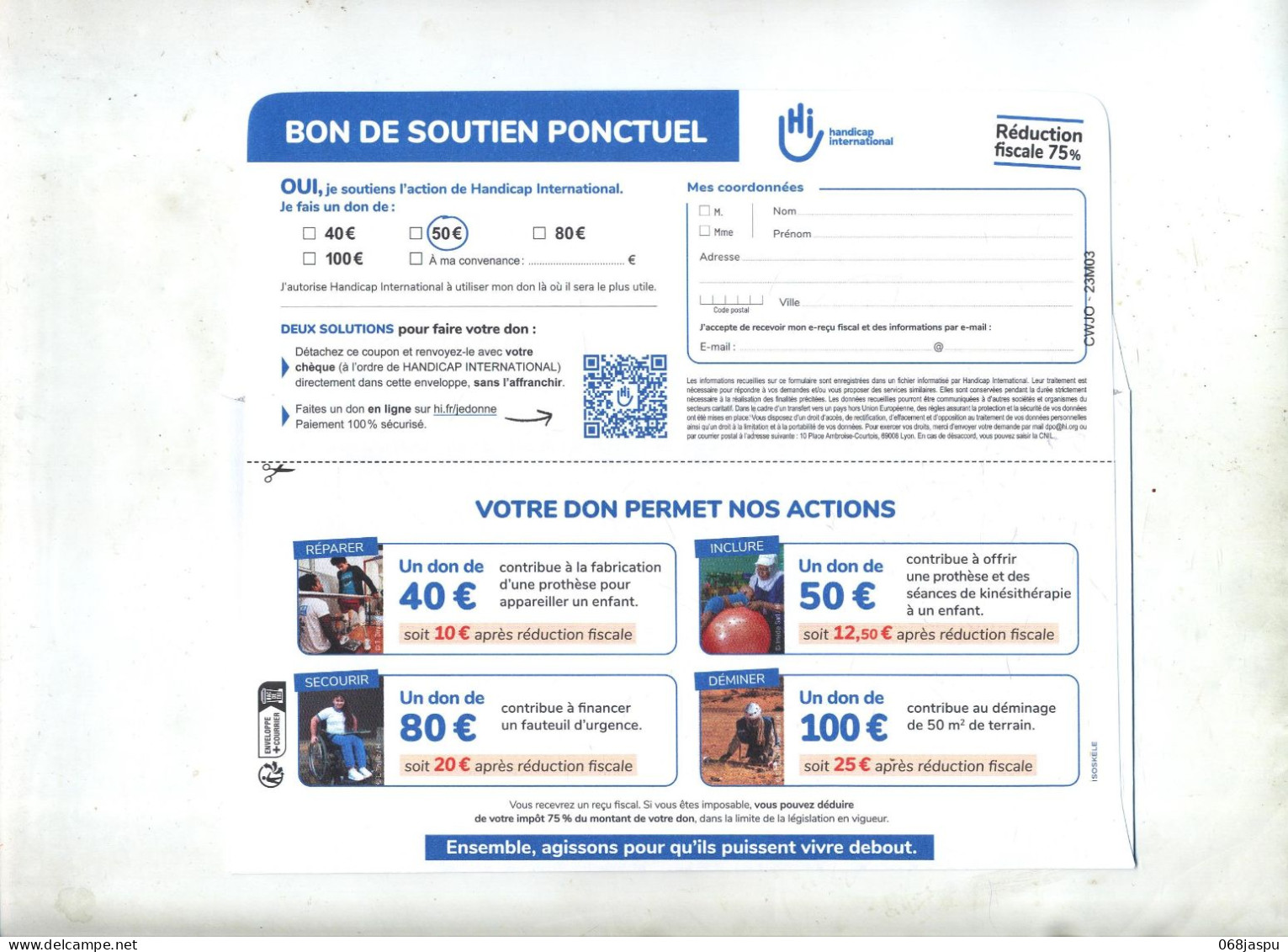 Enveloppe Reponse T Handicap International - Cartes/Enveloppes Réponse T