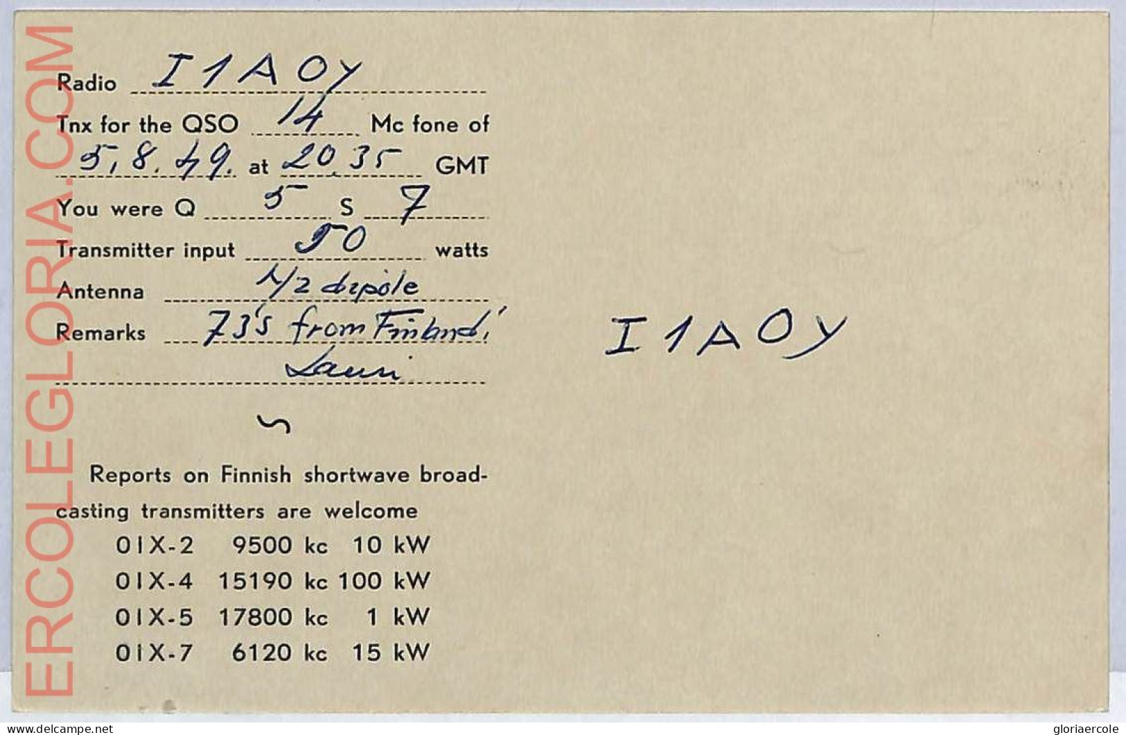 Ad9043 - FINLAND - RADIO FREQUENCY CARD   - Helsinki -  1952 - Radio