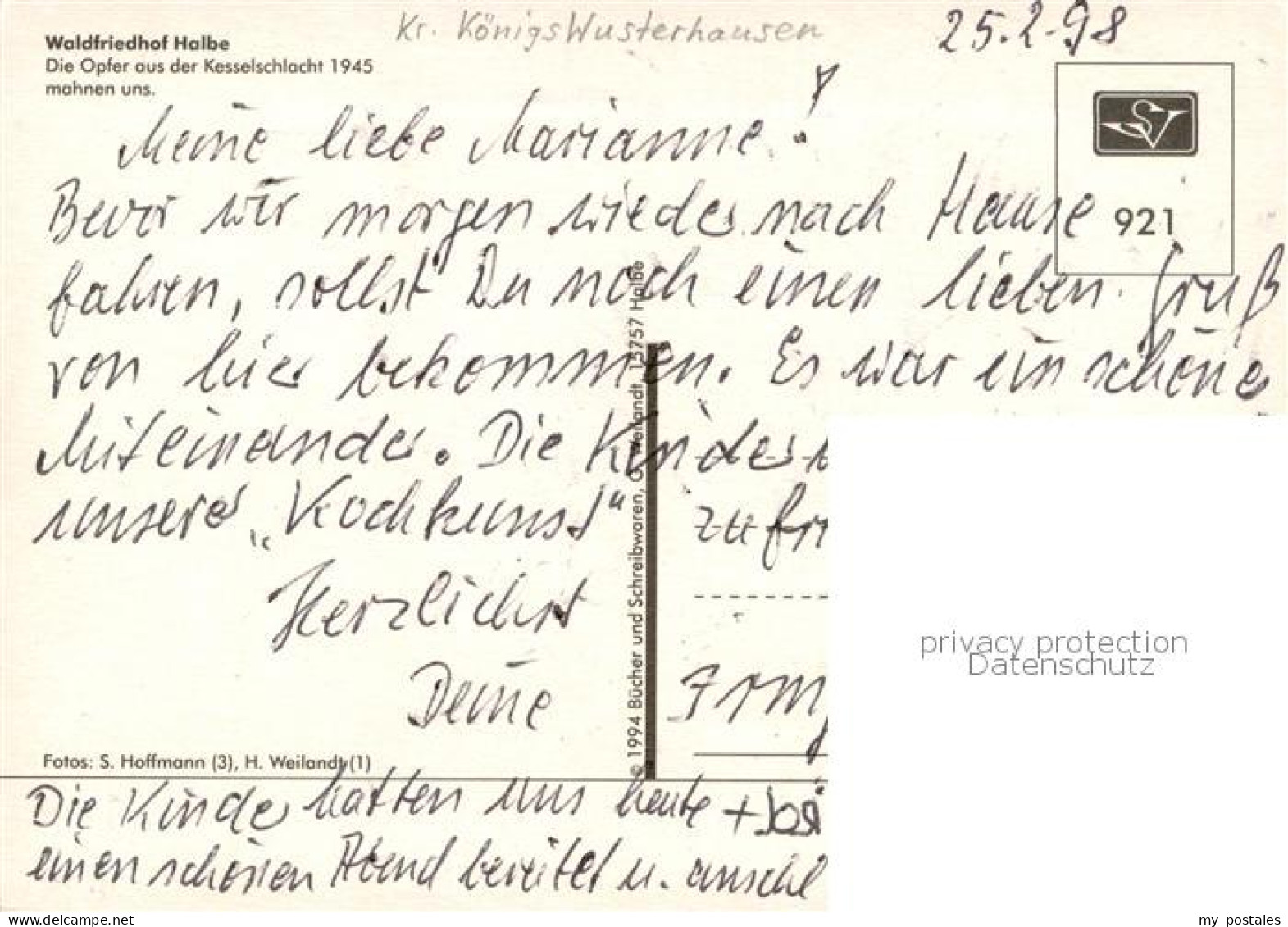 73753386 Halbe Waldfriedhof Halbe Fuer Die Opfer Aus Der Kesselschlacht 1945 Hal - Andere & Zonder Classificatie