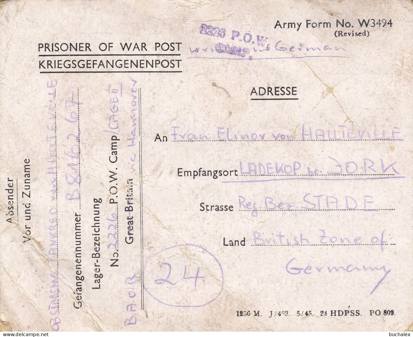 Kriegsgefangenenpost Flieger-Oberstabsingenieur 1946 Von Zedelgem Nach Ladekop - Courriers De Prisonniers