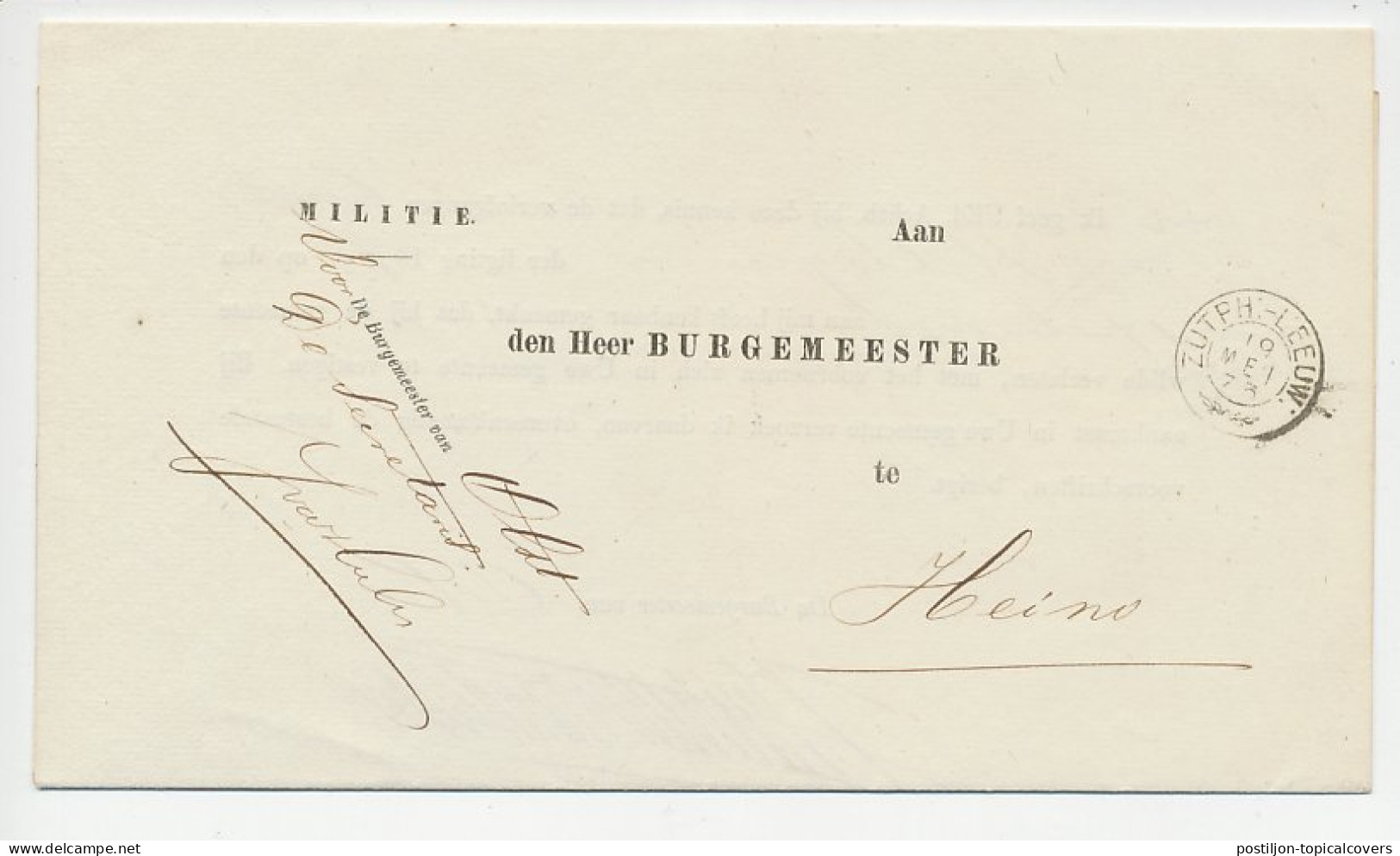 Olst - Trein Takjestempel Zutphen - Leeuwarden 1873 - Cartas & Documentos