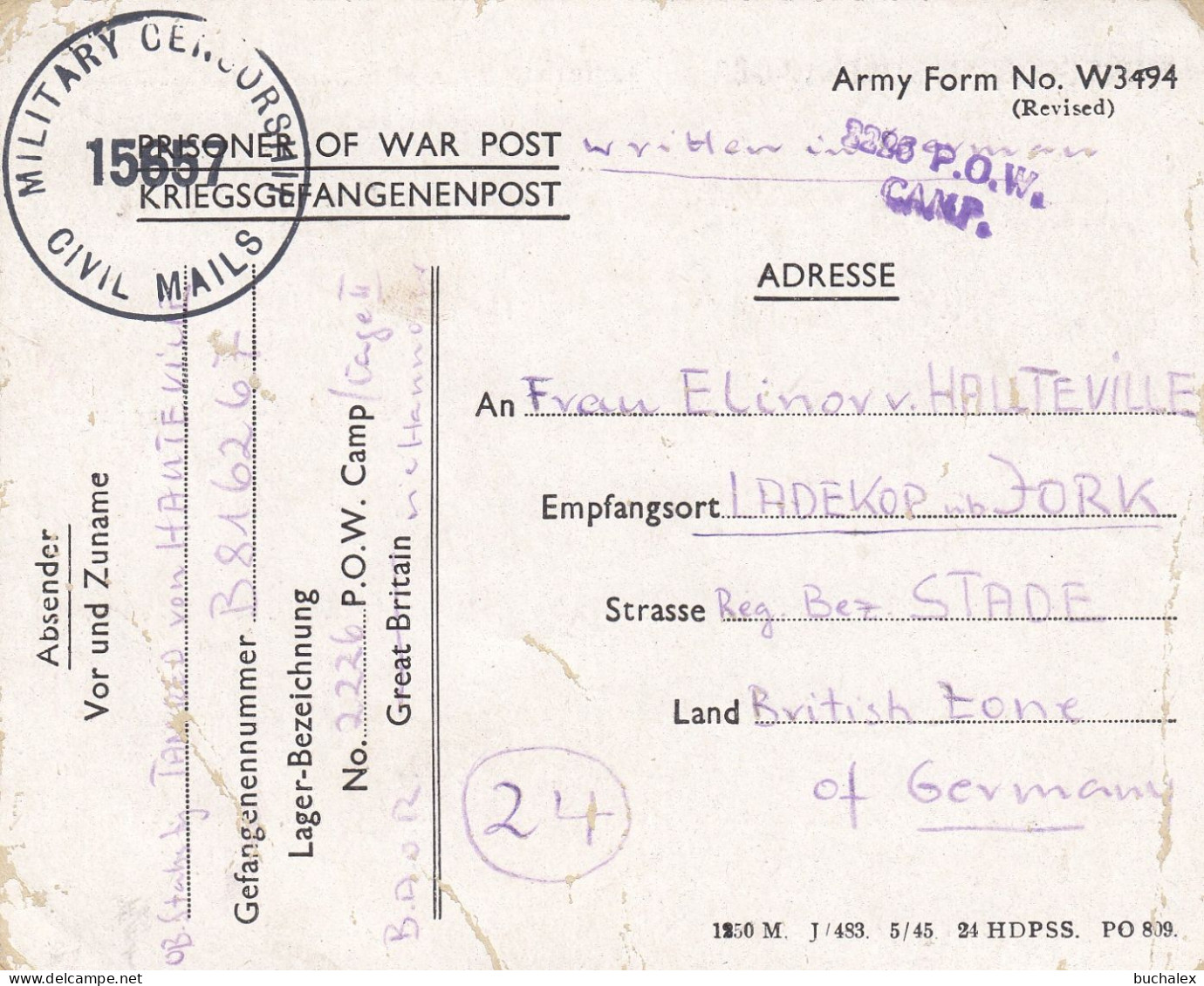 Kriegsgefangenenpost Flieger-Oberstabsingenieur 1946 Von Zedelgem Nach Ladekop - Gevangenenpost