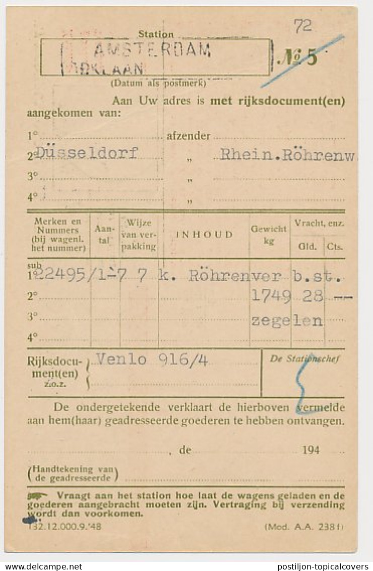 Spoorwegbriefkaart G. NS291a D - Locaal Te Amsterdam 1949 - Postal Stationery