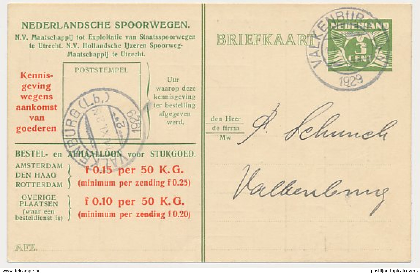 Spoorwegbriefkaart G. NS222 T - Locaal Te Valkenburg 1929 - Postal Stationery