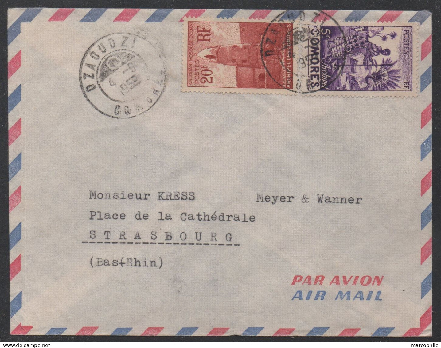 MAYOTTE - COMORES - DZAOUDZI / 1959 LETTRE AVION ==> STRASBOURG (ref 8361) - Cartas & Documentos