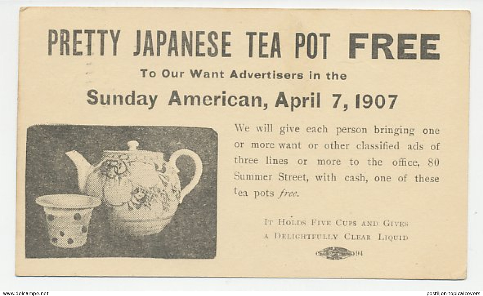 Postal Stationery USA 1907 Japanese Tea Pot - Andere & Zonder Classificatie